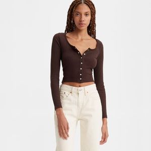 Levi’s Britt Long Sleeve Snap Front Top in Brown